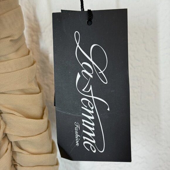 La Femme Strapless Beaded Cocktail Dress Nude Gold Ruched Mini Y2K 8 - Picture 6 of 10